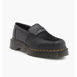 Dr. Martens Penton Bex Genuine Calf Hair Loafer Shoes Black Womens 5